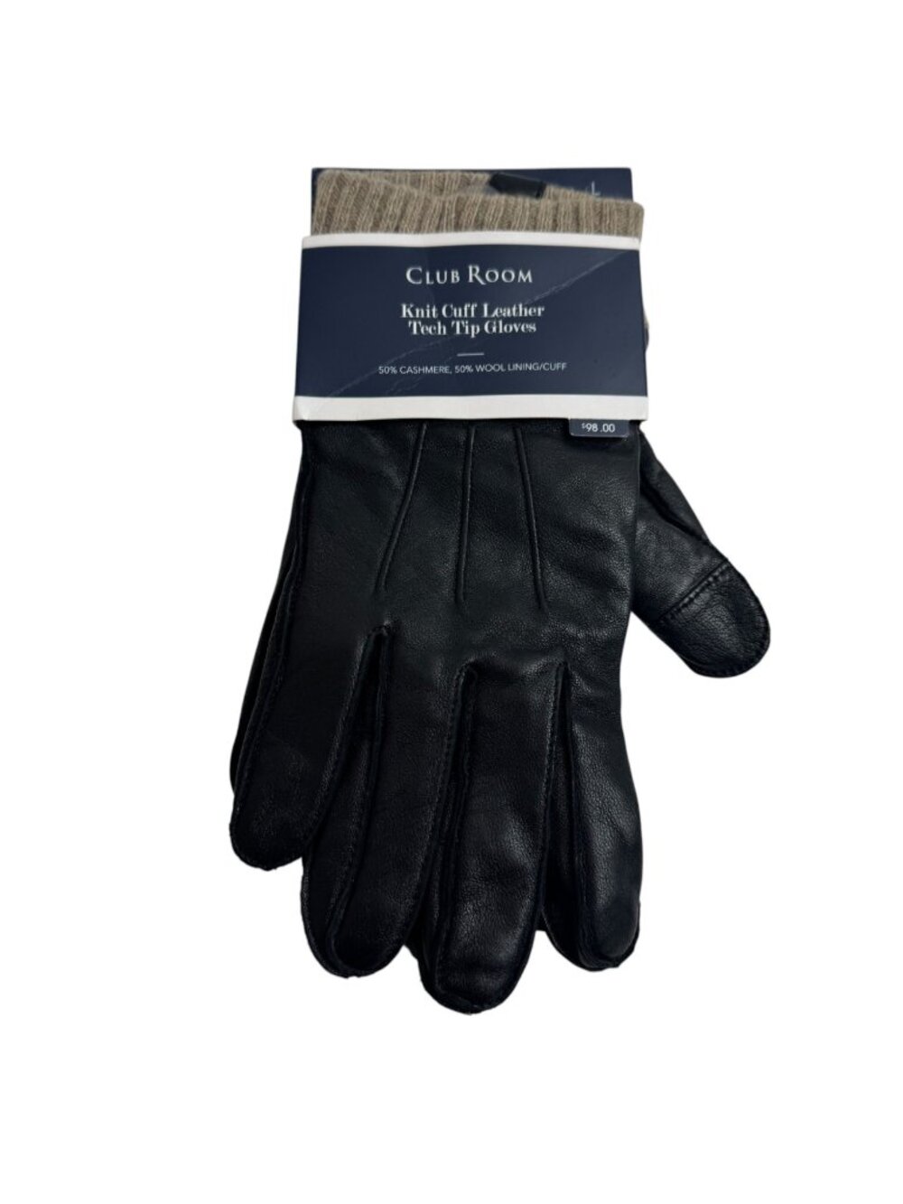 Club Room NEW Knit Cuff Leather Tech Tip Gloves Men L Cashmere Wool Lining Black